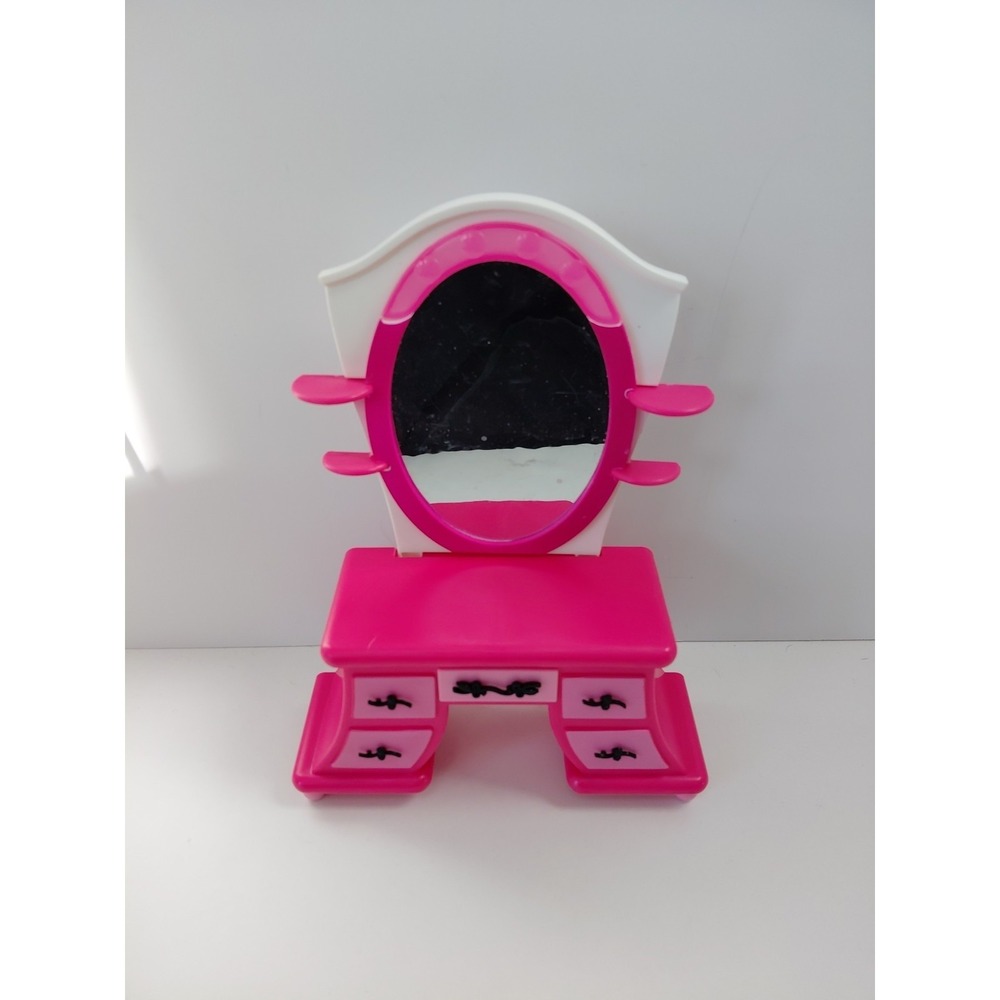 Mattel 2007 Barbie My House Pink Vanity w Mirror, Rare Black Hardware